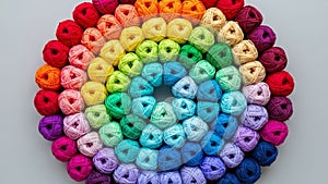 Of yarn arranged in a circular gradient pattern showcasing a spectrum of