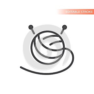 Yarn ball with knitting needles line vector icon