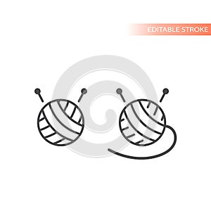 Yarn ball with knitting needles line vector icon