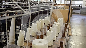 Yarn cones in a woolen mill in the UK