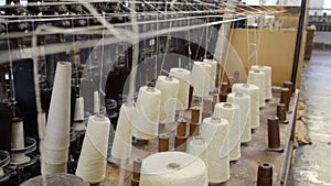 Yarn cones in a woolen mill in the UK