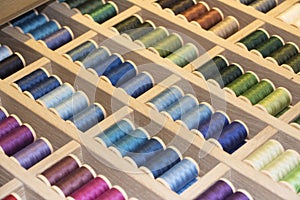 Yarn in different colors for sewing and tailoring