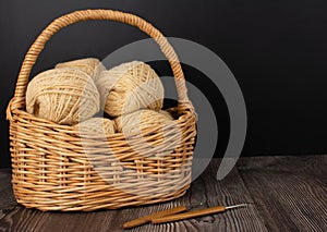 yarn for kniting in a wicker basket