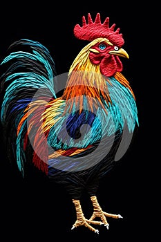 Yarn painting of a rooster