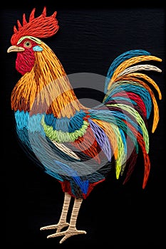 Yarn painting of a rooster