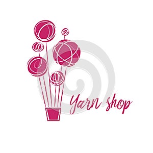 Yarn shop vector template logo. Freehand drawn line concept ball
