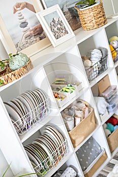 Yarn storage organization textile hobby supplies contemporary cupboard shelves
