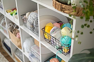 Yarn storage organization textile hobby supplies contemporary cupboard shelves