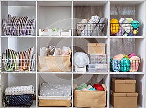 Yarn storage organization textile hobby supplies contemporary cupboard shelves