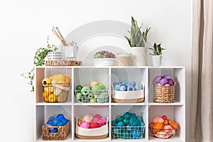 Yarn storage organization textile hobby supplies contemporary cupboard shelves