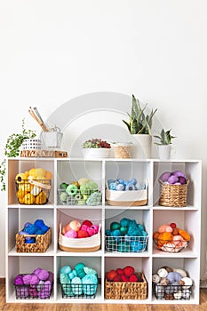 Yarn storage organization textile hobby supplies contemporary cupboard shelves