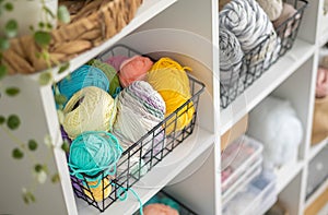 Yarn storage organization textile hobby supplies contemporary cupboard shelves