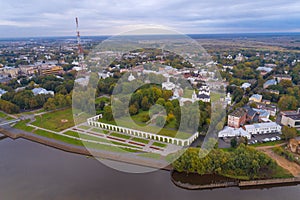 Yaroslav courtyard in the cityscape. Veliky Novgorod