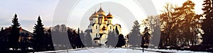 The Assumption Cathedral in Yaroslavl, Russia in winter - Golden domes and Crosses