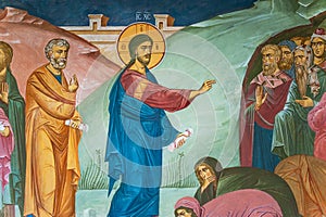 Mural painting of preaching Jesus Christ in Tolga Monastery photo