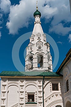 Yaroslavl, Russia, July 4, 2023. Side view of the bell tower of the Elias Church.