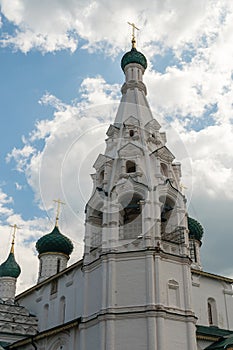 Yaroslavl, Russia, June 4, 2023. Hip bell tower of the Church of Elijah the Prophet.