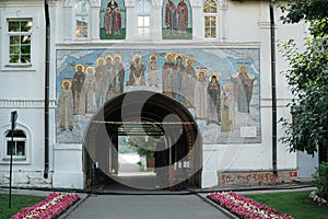 YAROSLAVL, RUSSIA Vvedensky Tolga convent. Icons on the wall