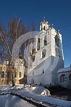 Bell tower of Spaso-Preobrazhensky monastery in Yaroslavl city, Russia photo