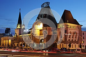 Yaroslavsky railway station building at night