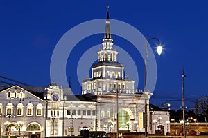 Yaroslavsky railway station building night, Moscow, Russia