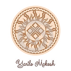 Yarylo Makosh, an ancient Slavic symbol, decorated with Scandinavian patterns. Beige fashion design photo