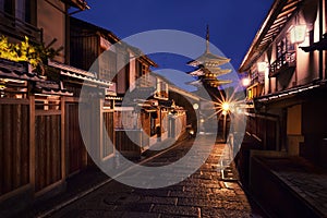 Yasaka-no-to Pagoda at night, Kyoto, Japan