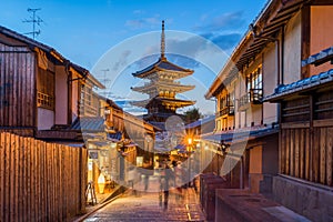 Yasaka pagoda with Kyoto ancient street in Japan