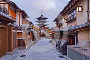Yasaka Pagoda Temple with japanese houses in travel holidays vacation trip outdoors in Kyoto City, Japan. Tourist attraction at