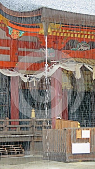 Yasaka shrine in heavy rain in Kyoto