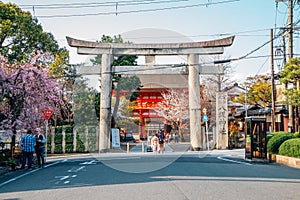 Yasaka shrine Torii gate at spring in Kyoto, Japan