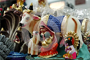 Yashoda, the foster-mother to the God Krishna. A display of dolls, Golu festival navaratri.