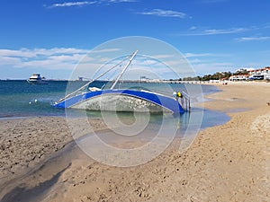 Yatch Yacht shipwrecked in the water on Rockingham Beach Western Australia