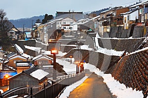 Yatsuo, Toyama, Japan Town Skyline in Winter