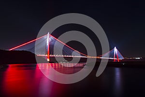 Yavuz Sultan Selim bridge is the tallest suspension bridge in th. Light, bosporus.