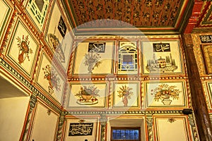 YazÄ±r, Denizli, Turkey-January 16, 2022: the colorful interior paintings of the YazÄ±r mosque in YazÄ±r, AcÄ±