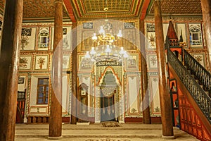 YazÄ±r, Denizli, Turkey-January 16, 2022: the colorful interior paintings of the YazÄ±r mosque in YazÄ±r, AcÄ±