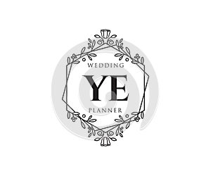 YE Initials letter Wedding monogram logos collection, hand drawn modern minimalistic and floral templates for Invitation cards,