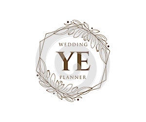 YE Initials letter Wedding monogram logos collection, hand drawn modern minimalistic and floral templates for Invitation cards,