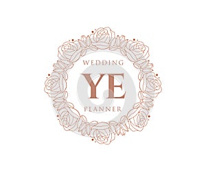 YE Initials letter Wedding monogram logos collection, hand drawn modern minimalistic and floral templates for Invitation cards,