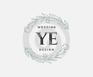 YE Initials letter Wedding monogram logos collection, hand drawn modern minimalistic and floral templates for Invitation cards,