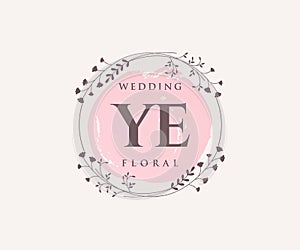YE Initials letter Wedding monogram logos template, hand drawn modern minimalistic and floral templates for Invitation cards, Save