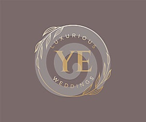 YE Initials letter Wedding monogram logos template, hand drawn modern minimalistic and floral templates for Invitation cards, Save