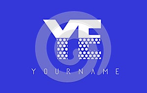 YE Y E Dotted Letter Logo Design with Blue Background.