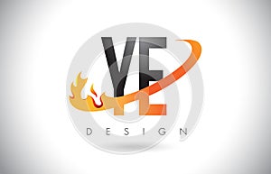 YE Y E Letter Logo with Fire Flames Design and Orange Swoosh.