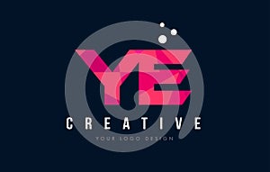 YE Y E Letter Logo with Purple Low Poly Pink Triangles Concept