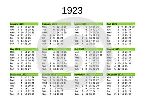 year 1923 calendar in English