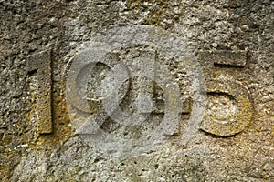 Year 1945 carved in the stone. Years of World War II.