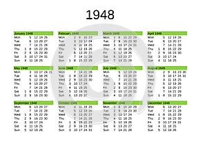 year 1948 calendar in English