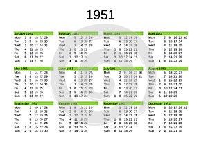 year 1951 calendar in English